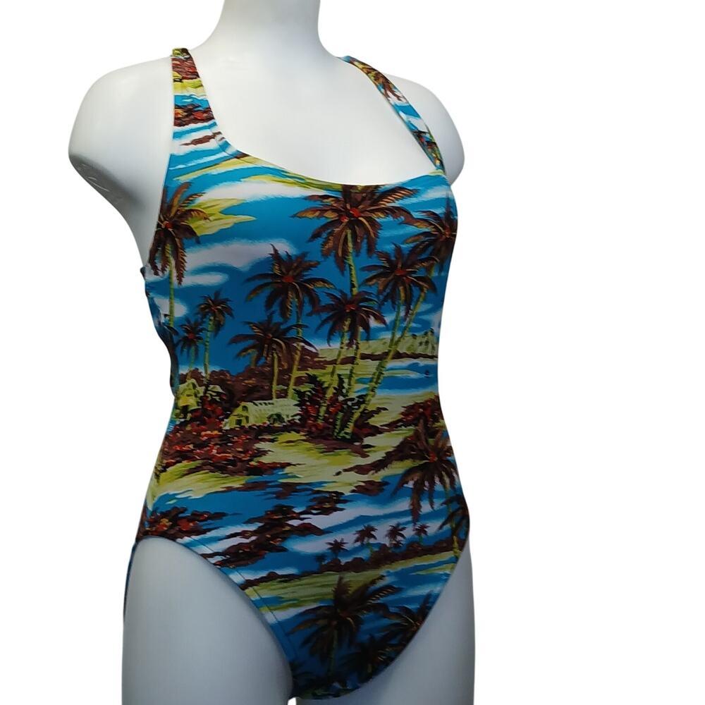 Mossimo Giannulli Vintage Hawaiian Palm Tree One Piece Swimsuit L USA
